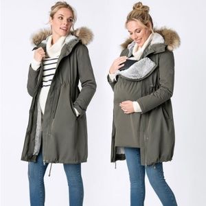 3 in 1 Seraphine Maternity & Baby Wearing Khaki Parka Coat US 8